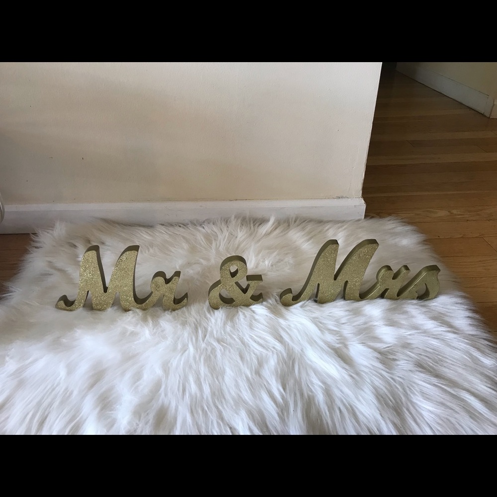 Mr and Mrs Wedding Sign with Gold Glitter Letters
